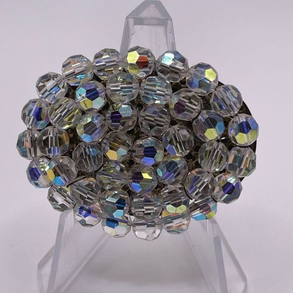 AB Crystal Iridescent Beaded Pin, Brooch Vintage - Picture 3 of 4